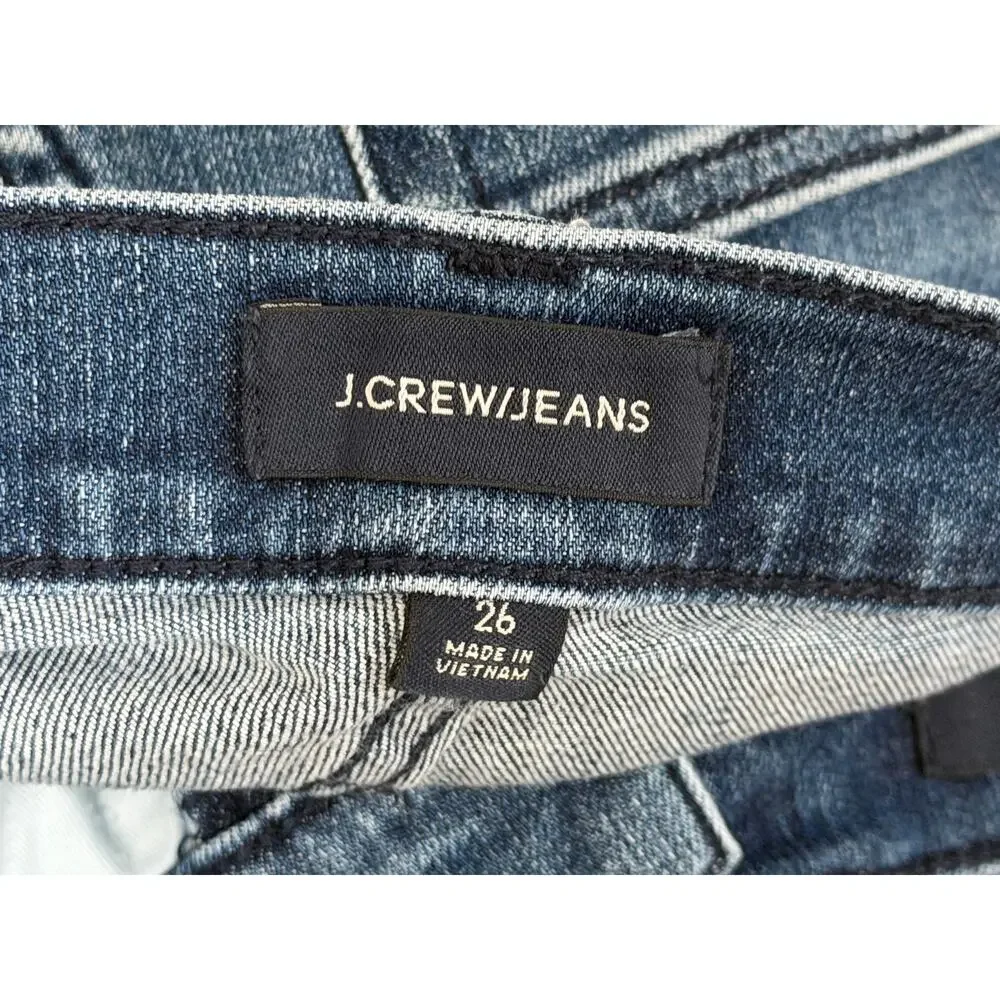 J.Crew Floral Embroidered Vintage Straight Leg Jeans Size 26 Medium Wash Raw Hem